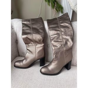 New Free People Grayson Tall Knee Pull On Boot Pewter Metallic Leather Size 37